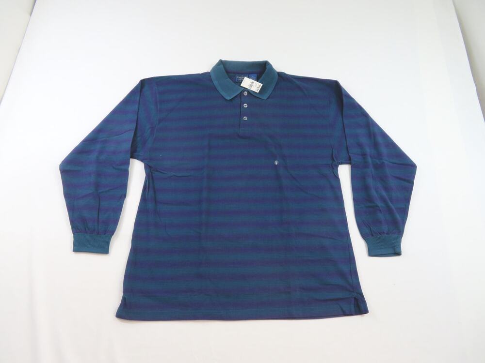 Cambridge Classics Striped Shirt Collared Polo Grape Teal Green Sz L New 1990s